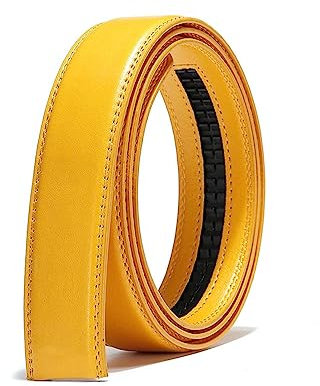 NIUXICH Männer Frauen 2,4cm 3,0cm 3,5cm Ledergürtel mit automatischer Schnalle, ohne Schnalle, gelber/grauer/blauer/grüner Gürtel ohne Schnalle, 105cm