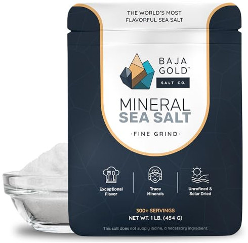 Baja Gold Sel de mer minéral – Mouture fine – Non raffiné, riche en minéraux et faible en sodium – 100 % naturel, sans additifs – Parfait pour l'assaisonnement, la cuisine et la pâtisserie – 454 g
