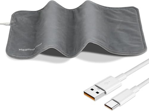 YJZQ Coussin Chauffant USB Tapis Chauffage Lombaire en Graphène Couverture Electrique de Dos Cou Épaules Arrêt 50°C Châle Flanelle Lavable Chauffe Main pour Bureau Voyage Maison Pad Gris 30x60 cm