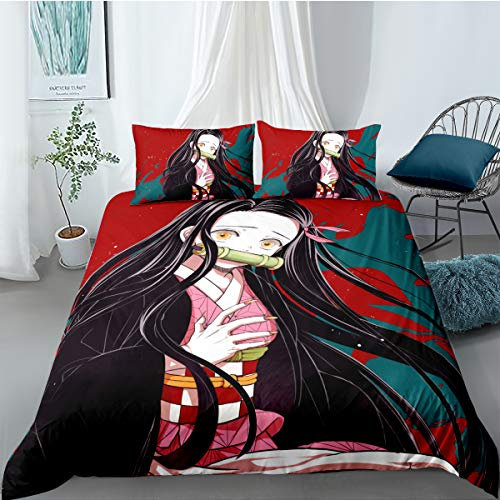 WOLWES Japanische Anime-Charaktere BettwäscheAnime Bettwäsche-Set, Bettbezug Für Jugendliche Cartoon Mikrofaser 3D Drucken Bettbezug (C2, 135×200cm)