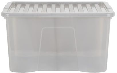 Wham Crystal 60 Liter Storage, Heavy Duty Plastic Storage Box With Lids Home Office Stackable Nestable, Large Storage Boxes With Lids 60 x 40 x 33 cm - Tint Grey
