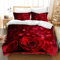 Parure de lit 3D Rouge avec Housse de Couette et 2 taies d'oreiller - en Microfibre - avec Fermeture éclair et 2 taies d'oreiller - pour Adultes et Enfants (Roses en cœur, 220 x 240 cm)