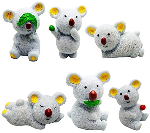 BULKEE 6 Stück Koala Figuren, Koala Tortendeko Spielzeug Harz Koala Geschenk Mini Tier Modell Spielzeug Micro Landschaft Ornament