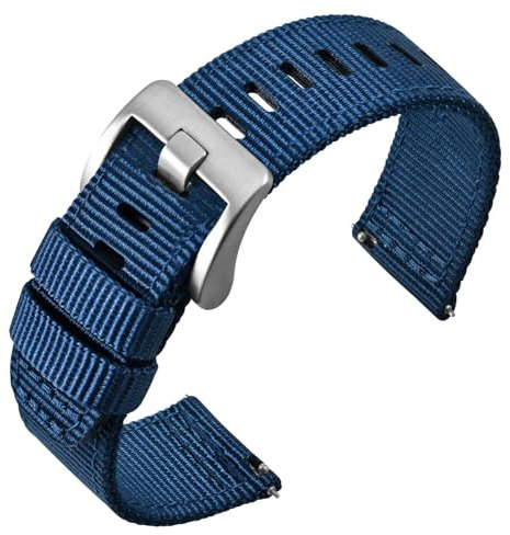 ANNEFIT Nylon Militär Uhrenarmband 20mm, Schnalle aus Edelstahl, Schnellverschluss Aatmungsaktive Armband für Herren Damen (Blau)