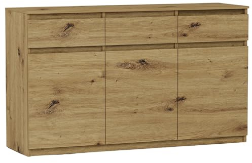Framire Highboard Artisan Eiche 120x40x98 cm – 3-türige Kommode mit Schubladen, Sideboard für Wohnzimmer, Esszimmer & Schlafzimmer, modernes Schrankmöbel, Modern S-3