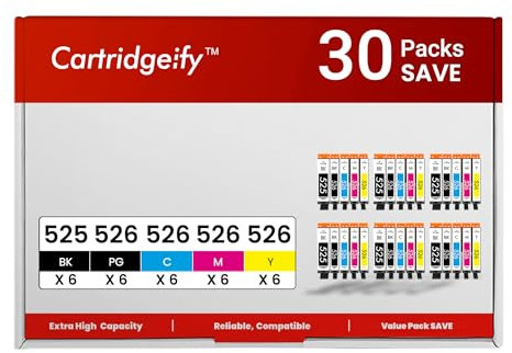 Cartridgeify PGI-525 CLI-526 Druckerpatronen 30er-Pack Kompatibel mit Canon 525 526 Patronen, für Pixma MG5150 MG5250 MG5350 IP4850 IP4950 IX6550 MX885 MX715 MX895 MG6150 MG6250 MG8150 MG8250