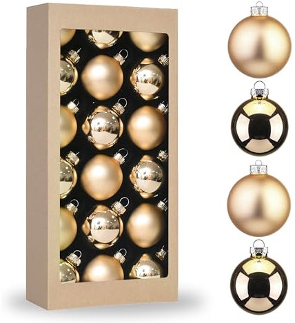 Amooca Christmas Glass Balls Decoration Festival Party Home Decors Holiday Xmas Tree Hanging Ornaments Set 18pc 1.8in Champagne Gold