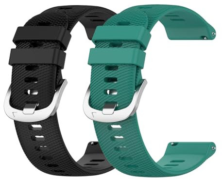 Garmcool 2 Pack 22mm Silicone Bracelets Compatible avec Garmin Forerunner 255/Vivoactive 4/Venu 3 Bracelet Noir Vert Hommes Femmes Remplacement Sport Accessoires