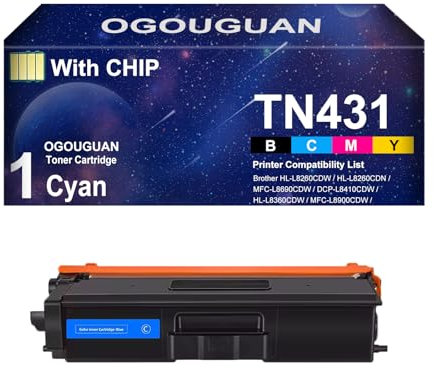 OGOUGUAN TN431 Kompatible Tonerkartuschen für Brother MFC-L8690CDW DCP-L8410CDW MFC-L8900CDW MFC-L9570CDW HL-L8260CDW HL-L8260CDN HL-L9310CDW HL-L8360CDW (1 Cyan)