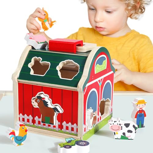 CXAFQ Maison d'animaux en Bois à Associer, 10 Blocs d'animaux De La Ferme, Jouet pour Bébé 3-6 Mois Jouet Sensoriels Montessori Éveil 0-6 Mois Cadeau pour Bébé Enfant 3 6 9 Mois Garçon Fille
