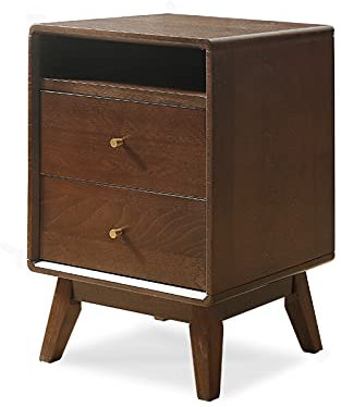 SAyfur Beistelltisch, Nachttisch aus Holz mit 2 Schubladen, traditioneller, rustikaler Nachttisch aus Holz für das Schlafzimmer, Schublade und Regal, Nachttisch für das Schlafzimmer, Nachttisch,
