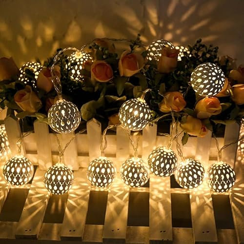 Sunshine smile Lichterkette Kugeln,1.5M Marokkanische Lichterkette,10 Led Lichterkette Draussen Weihnachten,Weihnacht Led Lampe Deko,Curtain Christmas Lights,Weihnachtsbeleuchtung Batterie Marokko