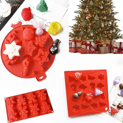 Ktchnhlprz Weihnachts-Silikonformen 3er-Set – Weihnachtsbaum, Christkugel & Motive – BPA-Freie Schokoladenform & Pralinenform – Für Schokolade, Kekse, Eiswürfel & Guss – Spülmaschinenfest