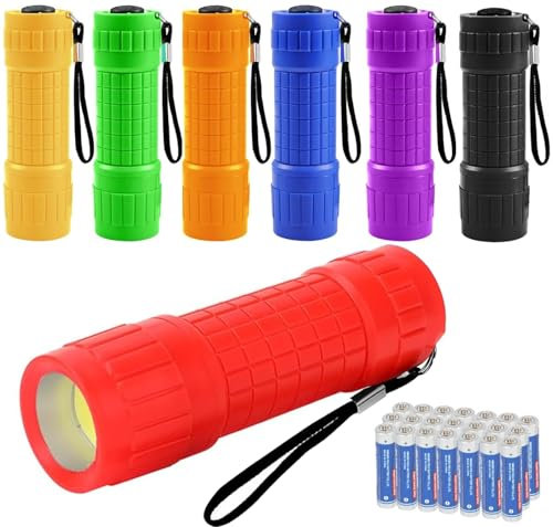 7 Stück Mini Taschenlampe Kinder, COB kleine Kinder Taschenlampe Handlampe mit Lanyard und 21 AAA Batterien, Camping Handlampe für Camping Outdoor Wandern Notfälle Kindergeburtstag Party Geschenke