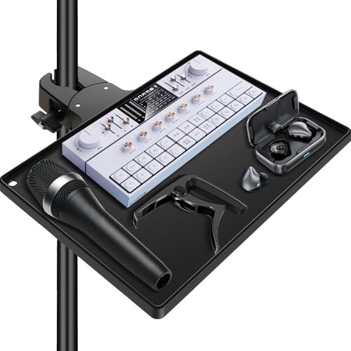 BILIONE Mic Stand Tray with Crab Clamp, 10.6 x 7.8, Black, ABS, Industrial Black, 5.5 lbs Capacity