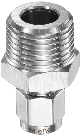 sourcing map Compression Fitting 1/4 Tube OD x 1/2 PT Male Thread Stainless Steel Straight Coupler Adapter Compression Tube Pipe Fittings Connector for Oil Gas Water