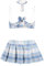 KFLY Women's Sexy Lingerie Set Naughty Cosplay Uniform Costume Quarter Cups Mini Tartan Fancy Dress Hollow Out Push Up Bra and Panty Set Babydoll Teddy Nightwear Sleepwear (blue, One Size)