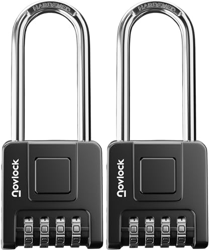 NOVLOCK Cadenas à code extérieur avec anse longue 7 cm – étanche et robuste, code 4 chiffres, pour portails, clôtures, abris, casiers, armoires, rangements – 2 pièces, noir