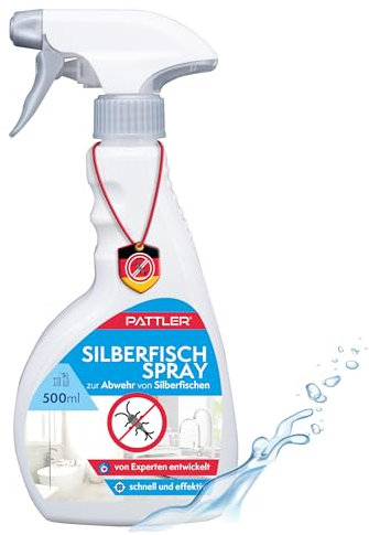 PATTLER® Silberfisch Spray - 500ml. Silberfische Bekämpfen und papierfische bekämpfen Insektizidfrei. Starkes Mittel Gegen Silberfische für Haushalte mit Kindern & Haustieren nach PT19 Klassifizierung