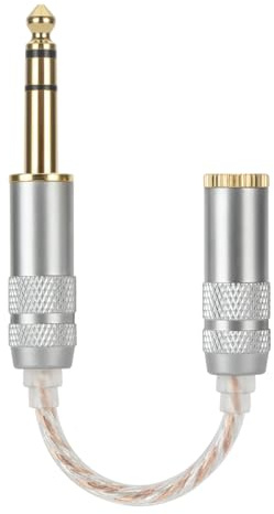 Alphatec Adattatore maschio bilanciato da 6,35 mm a femmina bilanciato da 4,4 mm, cavo ibrido placcato Argento OCC, Ponte Audio professionale (0,5 piedi)