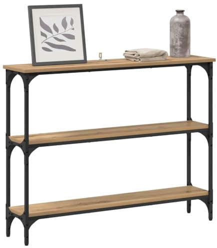 vidaXL Console Table with Shelf Artisan oak 100 x 22.5 x 75 cm, Living Room Console, Compact Design, Industrial Shelving, Rectangular Surface, Narrow Storage, Decorative Accent Table