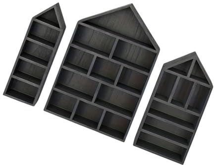 XAGMODSHN 3er Set Holz Haus Form Wand montiert Display Regale für Miniaturfiguren Sammlungen Aufbewahrungsschränke