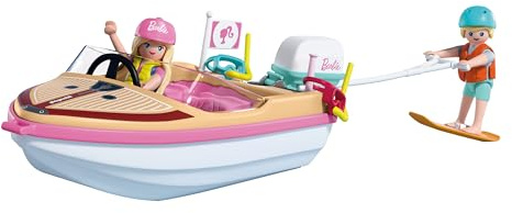 PLAYMOBIL | Barbie | Abenteuerboot | Speedboot mit Barbie & Ken | Wakeboard & Schnorchel‑Action für Kinder | Malibu Sommerfeeling & Wasserabenteuer | Wasserspielzeug | Für Kinder ab 4 Jahren | 72122