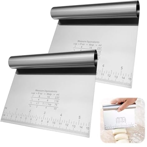 2 Pcs Rascador de Vegetales, Espátula de Masa De Acero Inoxidable | Rasqueta De Masa Con Escala De Medición, Rascador De Cocina Para Tartas, Tartas, Pizza, Utensilios De Hornear