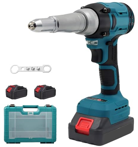 Iriisy Remachadora Batería 21V, Remachadora Eléctrica Automática Brushless 20.000N con 2 Baterías 1300mAh para Remaches 2,4-5,0mm, para Reparación de Automóviles y Bricolaje