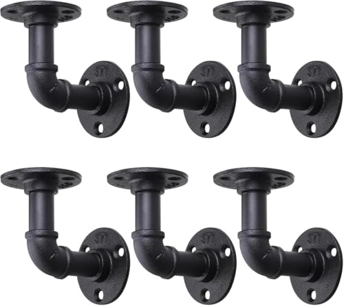 6 Stück Regalhalterungen 10 x 10 cm, Regalhalter Industrial Style, Schwarz | Robuste Rohr-Regalhalterung aus Eisen im Vintage-Look – für DIY-Wandregale in Küche, Wohnzimmer, Büro und Werkstatt