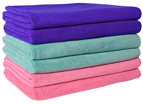 JML Microfiber Towels, Bath Towel Sets (6 Pack, 27 x 55) - Extra Absorbent, Fast Drying, Multipurpose for Bath, Swimming, Fitness, Sports, Yoga, Dark Blue/Green/Pink