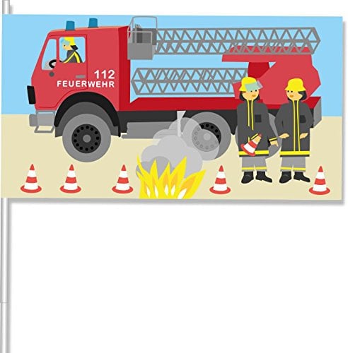 8 Fähnchen * FEUERWEHR * als Deko für Mottoparty oder Kindergeburtstag // Flaggen Fahnen Papierfahnen Papierflaggen Feuerwehrauto