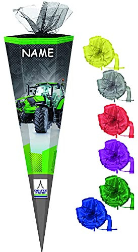 Schultüte - Traktor & Landmaschine - Deutz - 85 cm - eckig - incl. Name und Schleife - Tüllabschluß - Zuckertüte - mit/ohne Kunststoff Spitze - Markneuk..