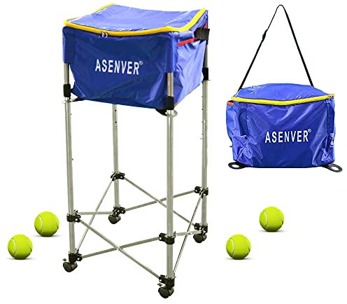 ASENVER Tennisballwagen, Abnehmbarer Pickleballs-Hopper mit Rädern, Korb, hält bis zu 160 Bälle für Tennisball (blau)