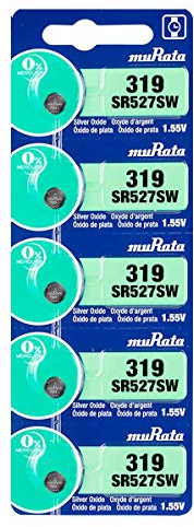 5 x Murata 319 SR64 SR527SW Silberoxid 0% Quecksilber Uhrenbatterie [1 Streifen mit 5 Batterien], silber