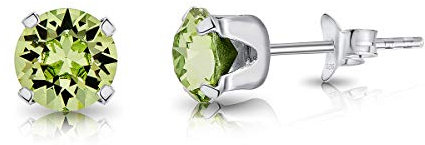 DTPsilver - Boucles d'oreilles/Clous en Argent Fin 925 et Cristaux de Swarovski® Elements Ronds - Diamètre: 6 mm - Couleur: Péridot