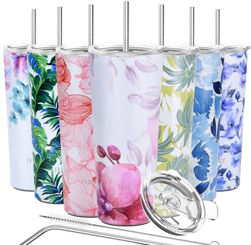 Thily Edelstahl-Kaffeetasse, 780 ml, dreifach isolierter Reisebecher mit spritzwassergeschütztem Deckel, für Eisgetränke und heiße Getränke, Smoothies, Tasse, Lotusblume