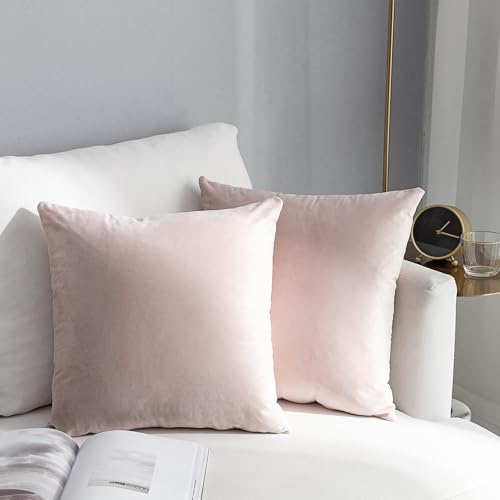 Stellhome Lot de 2 housses de coussin carrées décoratives en velours confortable pour lit, canapé, banc, 55 x 55 cm, rose clair