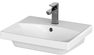 CERSANIT Waschbecken Eckig | BxT: 50,5 x 40 cm | Aufsatzwaschbecken Eckig | Waschbecken Bad | Handwaschbecken | Waschbecken aus Keramik | Zentrales Hahnloch und Überlauf | Weiß
