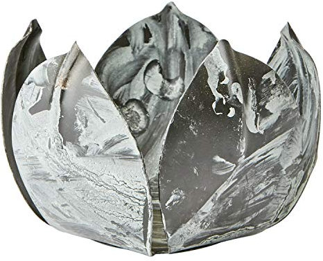 MACOSA Teelichthalter Seerose rund Metall Kerzenschale Vintage Nostalgie Kerzenhalter Tischdeko Blume Blüte mit Patina Kerzenständer (Grau)