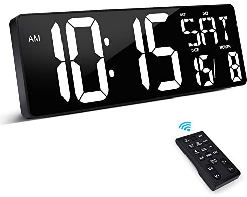 XREXS 16,5'' Digitale Wanduhr mit LED-Display, Fernbedienung, Einstellbare Helligkeit, Uhrzeit/Datum/Temperatur, Timer, Kalender, Temperaturmesser, Ideal für Zuhause, Büro, Klassenzimmer
