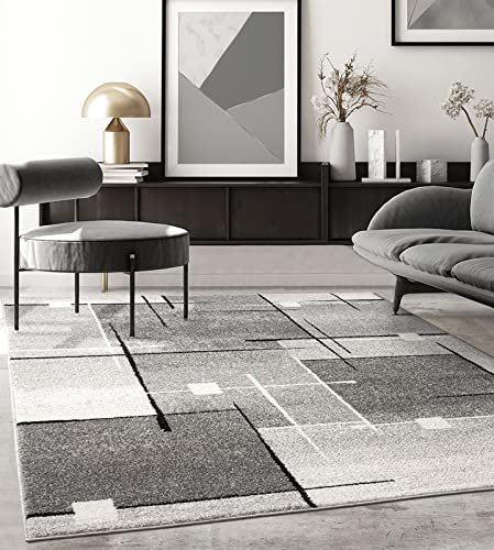 the carpet Pearl Moderner Dichter Kurzflor Wohnzimmer Schlafzimmer Teppich, Konturenschnitt, Geometrische Muster, Kariert, Grau, 120 x 160 cm
