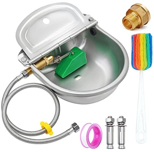 Automatic Dog Water Bowl Dispenser 304 Stainless Steel Animal Waterer Bowl with Brass Float Valve Pet Waterer Auto Fill Dog Waterer Trough Dispenser for Cattle Cow Dog Horse Donkey Chicken Pets Goat