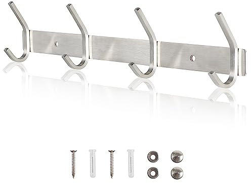 Qiannhee Hakenleiste Kleiderhaken Silber Garderobenleiste Schwerlast 43cm bis 40kg SUS304 Edelstahl Garderobenhaken Kinder 4 Haken Garderobe Wandhaken Hakenleiste für Küche Tür Flur Jacken Mäntel
