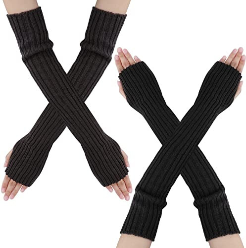 PHOGARY Lange Damenhandschuhe, Winter Armstulpen, Warme Gestrickte Armwärmer mit Fingerlöchern für Herbst & Winter