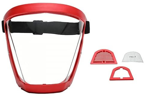 VIGAN Transparent Full Face Shield Bicycle Helmet Safety Glasses Eye Shield Mask Protective Cover Windproof Face Mask With Filters (Red+2PCS Filters)