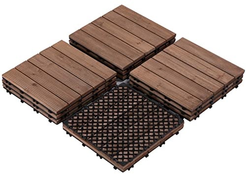 Yaheetech Piastrelle Esterno 30x30 cm 11 Pezzi Legno Pavimento Giardino ad Incastro 1 m² per Balcone Terrazza Patio Tagliabile Marrone Scuro