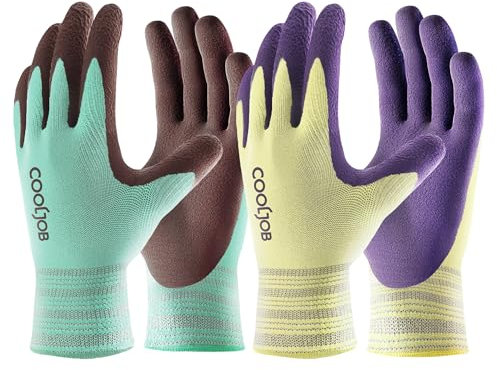 COOLJOB 2 Paar Gartenhandschuhe für Damen und Herren, Atmungsaktive Modal-Gartenhandschuhe mit rutschfester Latexbeschichtung, Arbeitshandschuhe mit Gummigriff für Pflanze, Auto & Outdoor (Größe S)