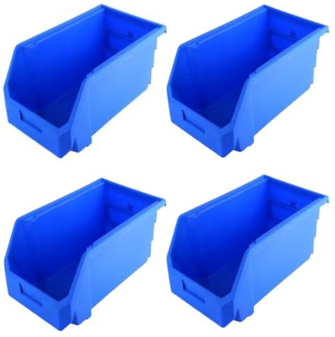 Stackable, Nestable and Hangable, Garage Tool Storage Bin Organizer for Screws, Bolts, Nuts, Nails - Heavy Duty Durable Design (LARGE Size - L [L11 x W5,3 x D5] [4 PACK])