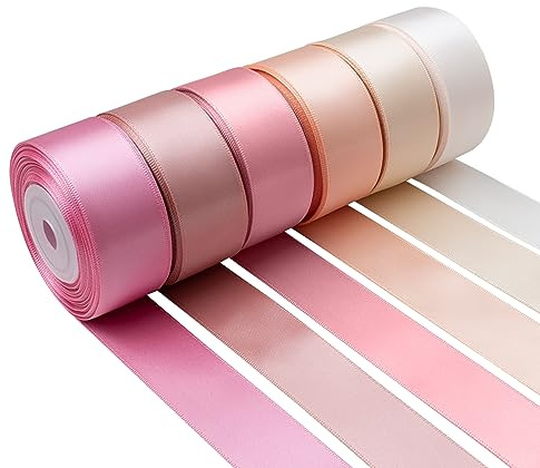 Mlurcu Nastro di raso rosa largo 2,5 cm di larghezza, rosa chiaro, rosa cipria, nastro di raso double-face, colori assortiti, per bouquet di fiori, inviti di nozze, artigianato, confezioni regalo,